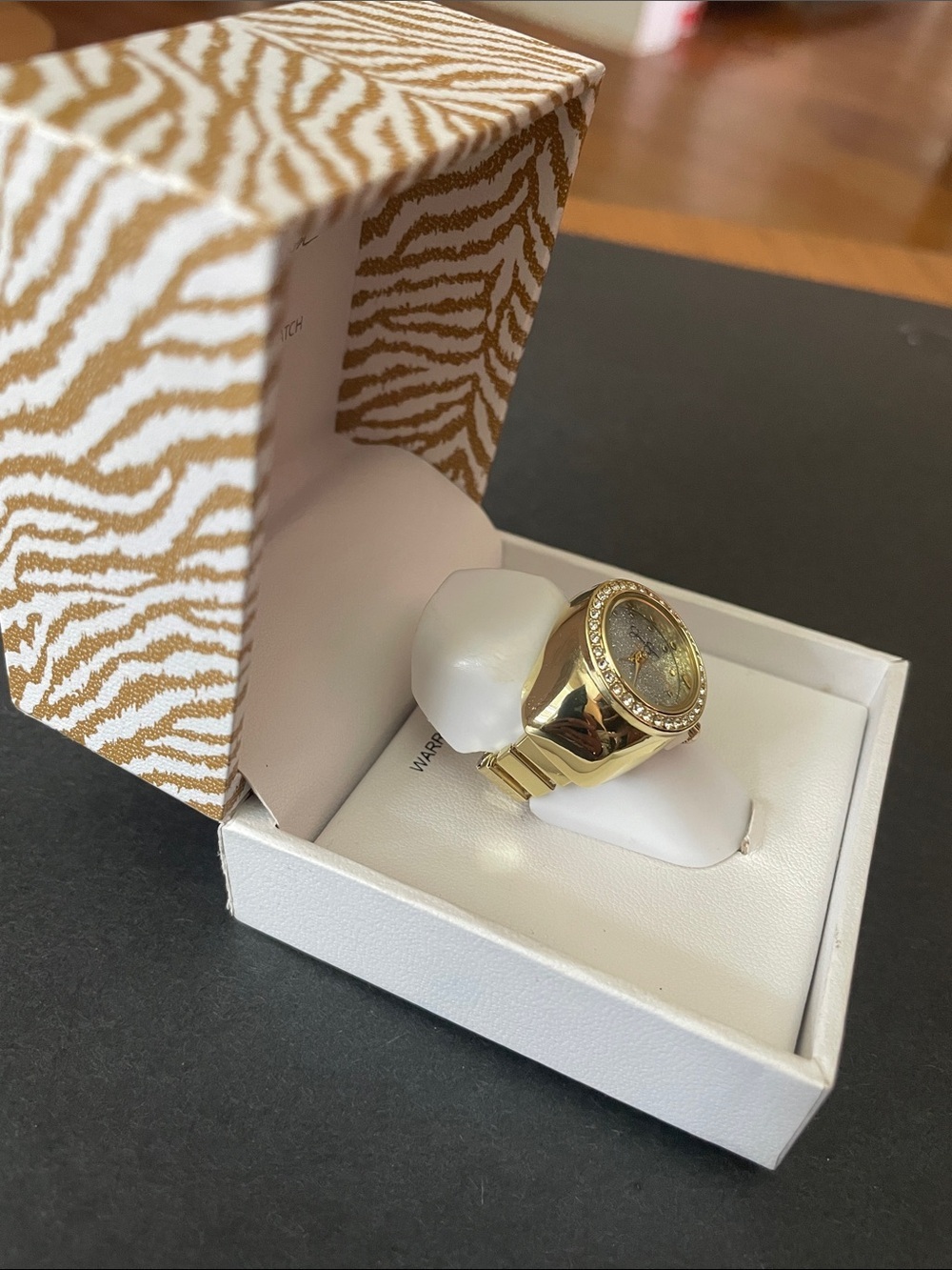 Jessica Simpson Gold-tone Ring Watch with Silver Glitter Dial - Picture 2 of 6